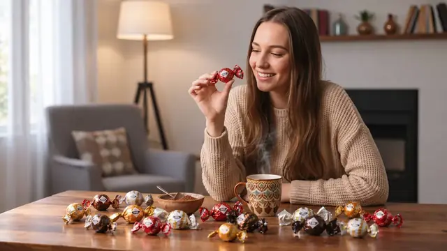 Mulher saboreando trufas DoceFesta