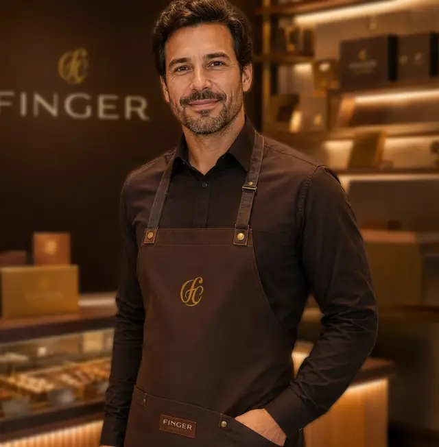 Chocolateiro com avental Finger Chocolates na loja da marca